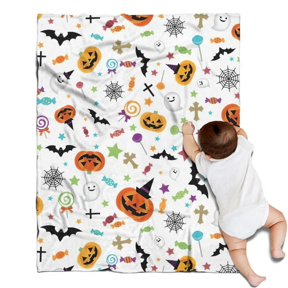 Halloween Colorful Halloween Elements Blanket,Comfortable Soft Flannel Throw Blanket,All Season,Warm Lightweight Blankets for Sofa Bed Couch Living Room Chair,30"x40"