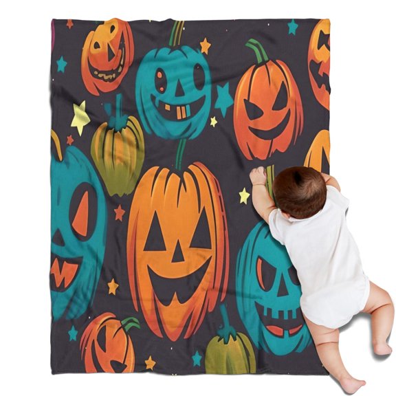 Halloween Colorful Jack Lanterns Blanket,Comfortable Soft Flannel Throw Blanket,All Season,Warm Lightweight Blankets for Sofa Bed Couch Living Room Chair,30"x40"