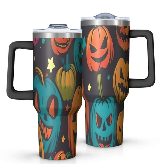 Halloween Colorful Jack Lanterns Tumbler with Handle and Lid,40oz Double Wall Vacuum Insulated Tumbler,Cups Gift for Women and Men