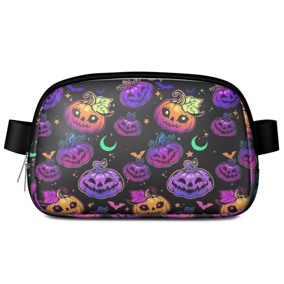 Halloween Colorful Pumpkins with Leaves Cute Fanny Packs for Women,Travel Waterproof Crossbody Fanny Bags Waist Purse for Women Anti Theft Adjustable Strap for Running Travel Cycling