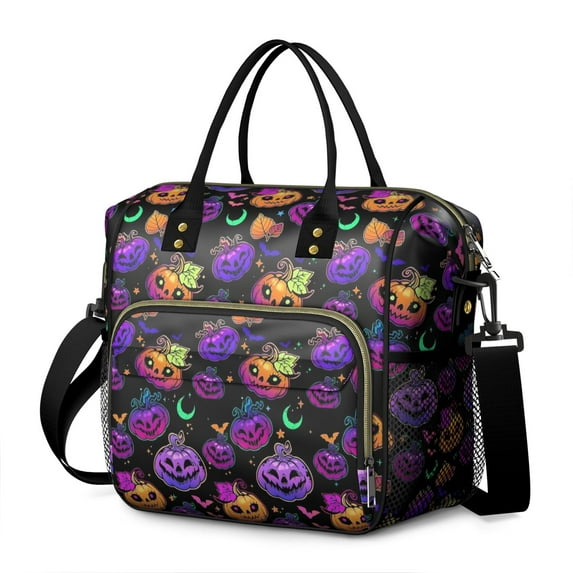 Halloween Colorful Pumpkins with Leaves Womens Lunch Box for Work,Insulated Large Lunch Bag for Tween and Teen,Loncheras Para Mujer,Leakproof Adult Lunch Bag for Work,Beach,Travel,Picnic,Camping