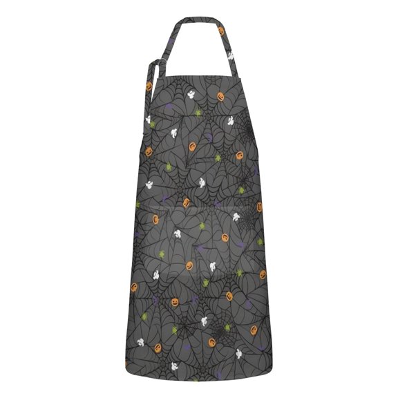 Halloween Colorful Spider Web Apron-Garden Aprons for Women with Pockets-Cotton Linen Waterproof Kitchen Cooking Gardening Aprons Adjustable for Kitchen,Cooking,BBQ and Salon 32"x27"