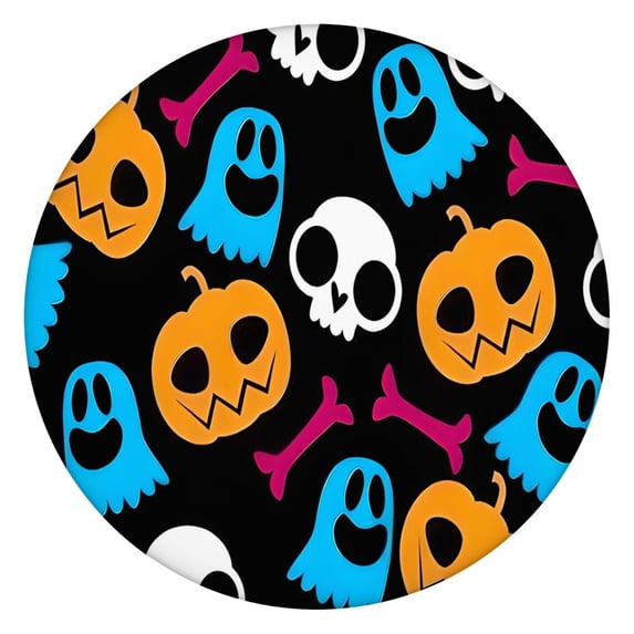 Colorful Halloween Elements Pattern Round Fitted Tablecloth with Elastic Edge,Dining Table Cover Waterproof,Outdoor Round Tablecloth for Camping,Dining,Indoor and Outdoor