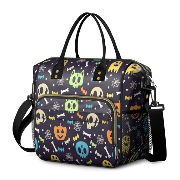 Halloween Colorful Spooky Elements Womens Lunch Box for Work,Insulated Large Lunch Bag for Tween and Teen,Loncheras Para Mujer,Leakproof Adult Lunch Bag for Work,Beach,Travel,Picnic,Camping