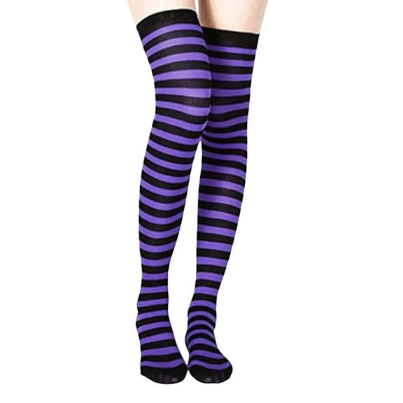 Halloween Colorful Striped Thigh High Long Socks Witch Sock for Women Girls Over the Knee Stockings Role Play Hosiery