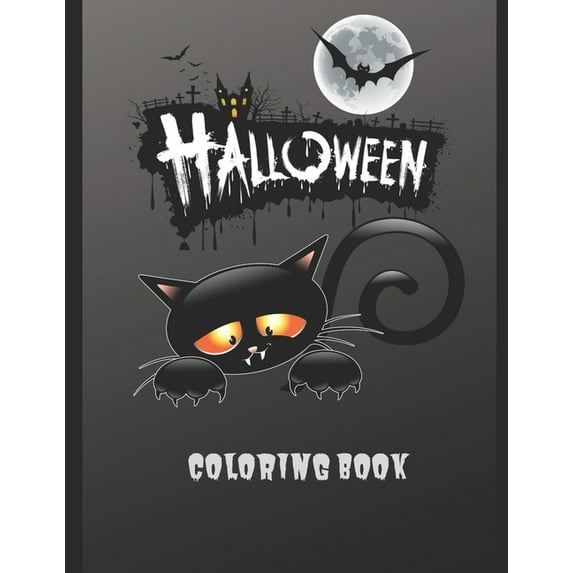 Halloween Coloring Book: Halloween Coloring Book, Black and White drawings and colored illustrations to be inspired! Funny Pumpkins, Witches, Monsters, Bats, and more, - 100 Large 8.5 x 11 inch pages,