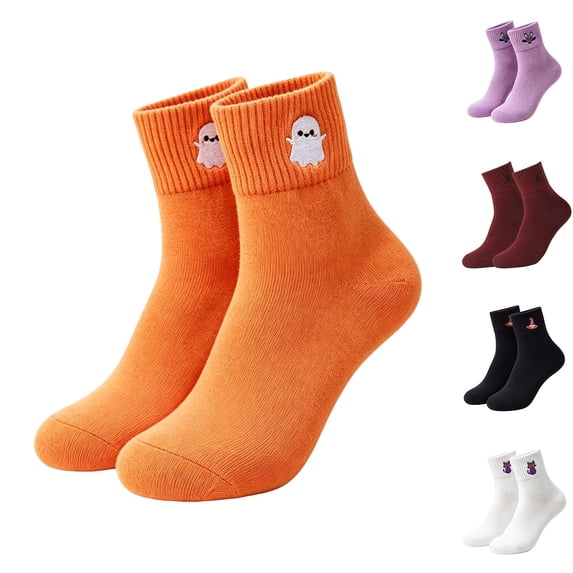 Halloween Compression Socks Women Cotton Cute Novelty Embroidered Pattern Ankle Socks 5 Pairs Of Ankle Socks for Women