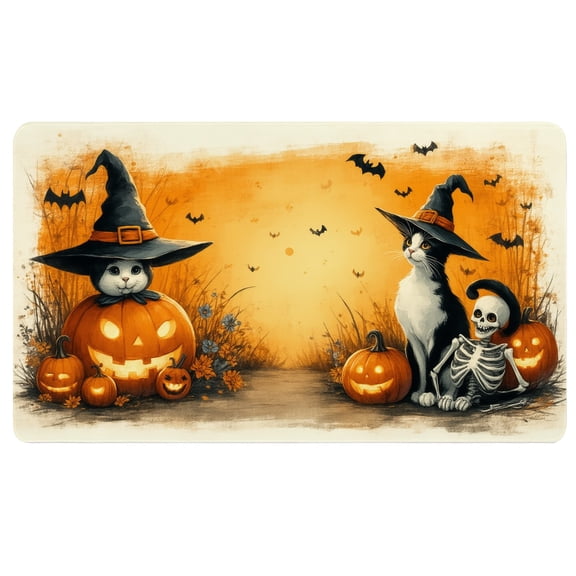 Halloween Computer Mat,A couple of cats sitting next to each other in front of pumpkins,Non Slip Desk Mat,24 In Mouse Pad,Pretty Mouse Pad for Women