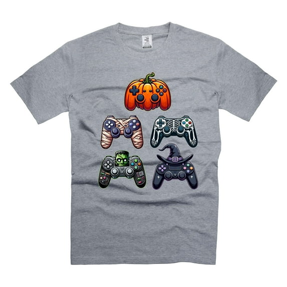 Halloween Controller T-shirt, Halloween Gaming Shirt Spooky Video Game T-shirt Gamer Halloween Shirt (3X-Large Grey)