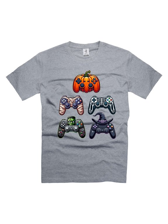 Halloween Controller T-shirt, Halloween Gaming Shirt Spooky Video Game T-shirt Gamer Halloween Shirt (Small Grey)