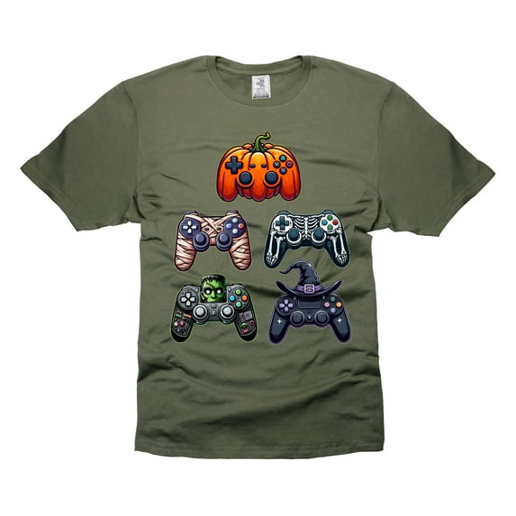 Halloween Controller T-shirt, Halloween Gaming Shirt Spooky Video Game T-shirt Gamer Halloween Shirt (XX-Large Military Green)