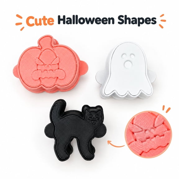 Halloween Cookie Cutter Set 3 Piece, Pumpkin Ghost Black Cat Shapes for Baking, Kids Halloween Baking Supplies for Home Bakers and Party Crafts
