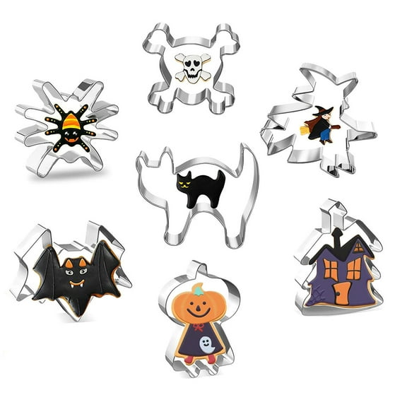 Halloween Cookie Cutter Set- 7 Pcs Large Stainless Steel Cookie Cutters Mold for Making Pumpkin,Ghost, Witch, Cat Bat Cookie Mold - 3