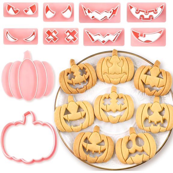 Halloween Cookie Cutters, 10Pcs Mini Pumpkin Cookie Stamps Set | 3D Raised Design Ghost Cookie Molds for Halloween Baking, Frosting Decoration and Party Supplies