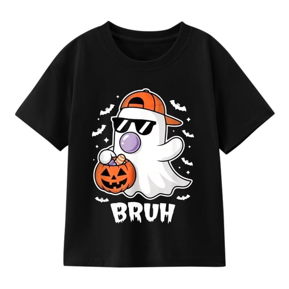Halloween Cool Ghost with Pumpkin T-Shirt for Boys, Cute Graphic Short Sleeve Shirt for Autumn Seasonal Wear