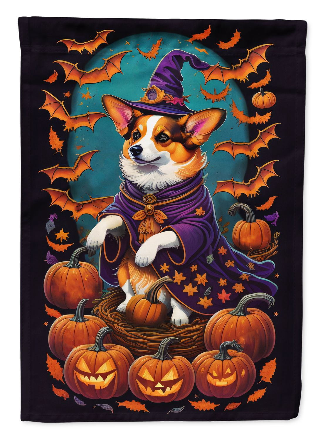 Halloween Corgi Dog House Flag 28x40IN Double-Sided Polyester Decorative Sleeve Pole Flag for Outdoor Home Garden