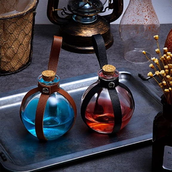 Halloween Cork Potion Bottle Glass Witch Wizard Flask with Medieval Leather Belt for Cosplay Dark Magic Desktop Display by MPOISVA