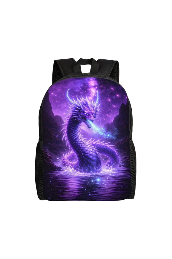 Halloween Cosmic Purple Dragon Backpack Large Capacity Laptop Bag for Men and Women