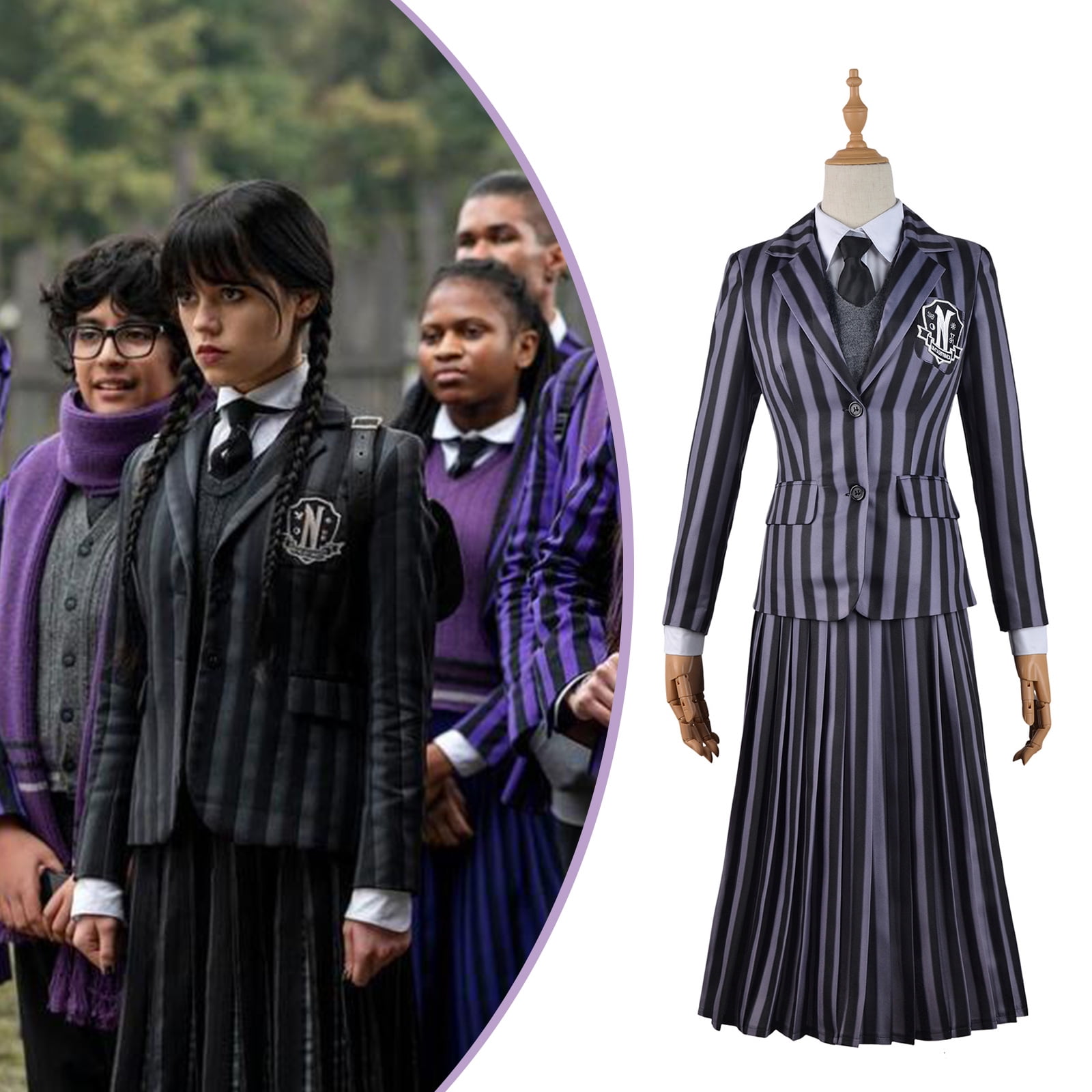  Kids Wednesday Addams School Uniform Girls Wednesday Dress  Cosplay Costume Striped Coat Dress Sweater Halloween Outfits (Gray, 4  Years(Height 39.3-43.3)) : Clothing, Shoes & Jewelry