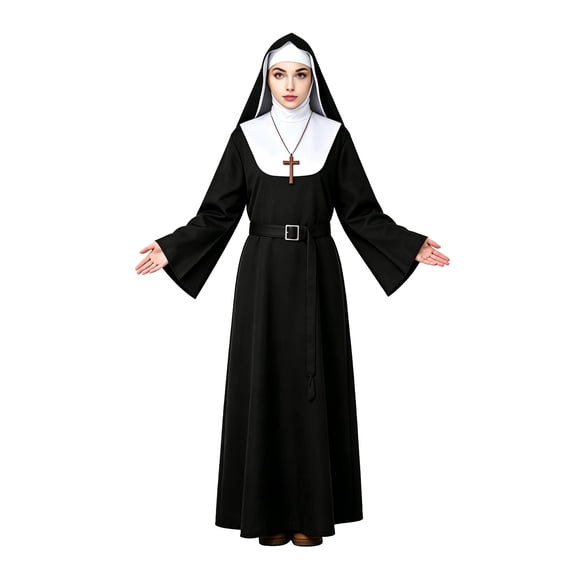 Halloween Cosplay Costume Deluxe Gothic Nun Sister Headpiece Long Robe Set for Women Gir'ls Renaissance Stage Performance Cosplay Party Masquerade Birthday Gift Theme Party Roleplay Stage Apparel
