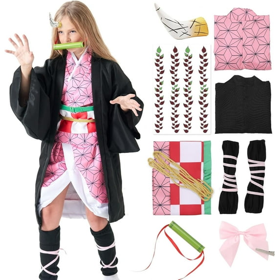 Halloween Cosplay Costumes Kamado Kids Anime Kimono Halloween Cloak