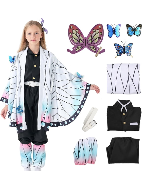 Halloween Cosplay Kids Costumes Kochou Shinobu Girls Anime Kimono Halloween White Cloak