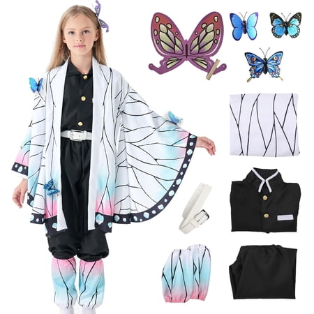 Halloween Cosplay Kids Costumes Kochou Shinobu Girls Anime Kimono Halloween White Cloak