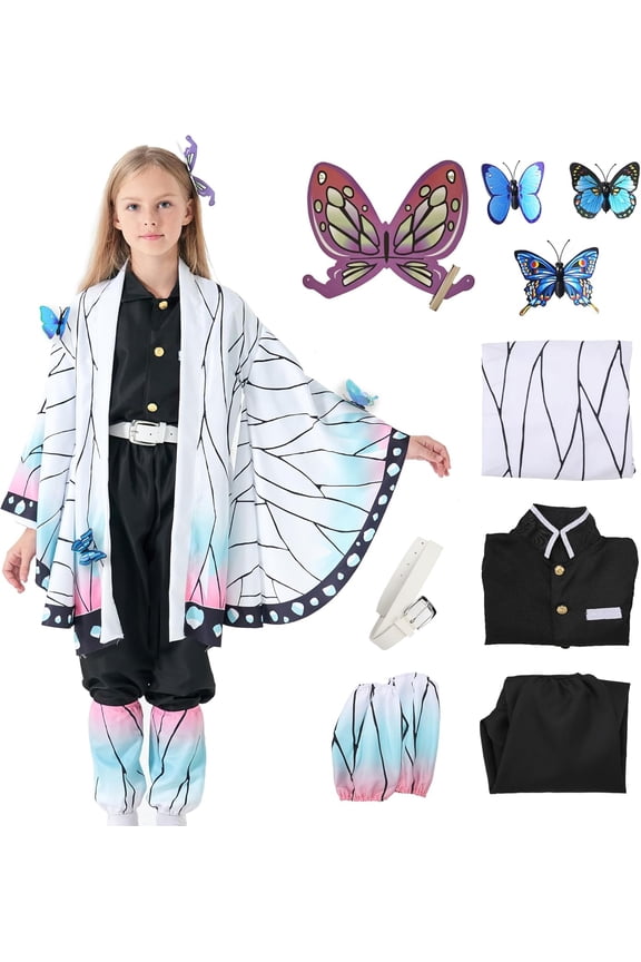 Halloween Cosplay Kids Costumes Kochou Shinobu Girls Anime Kimono Halloween White Cloak