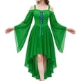 thumbnail image 1 of Halloween Cosplay Outfit, High Low Hem Fantasy Dress, Off Shoulder Gothic Witch High Low Dress, Flared Bell Sleeve Lace Up Renaissance Medieval Costume Dress for Halloween Cosplay Party, Green L, 1 of 4