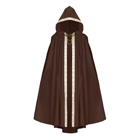 Halloween Cosplay Robe, Hooded Long Cape Cloak With Lace Trim, Medieval Witch Wizard Hood Robe for Halloween Cosplay, 6 Color Lightweight Full Length Costume Cloak, Brown One Size