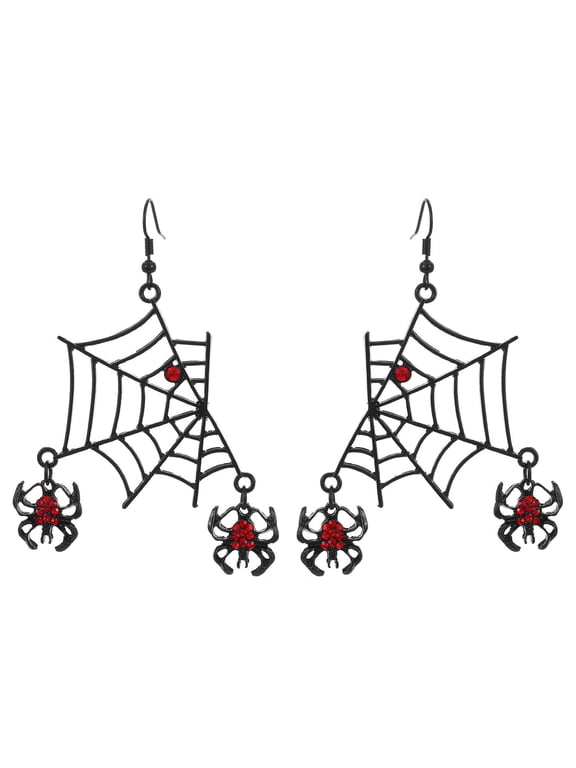 Halloween Accessories Spider Earrings for Women, Black Gothic Spider Web Drop Dangle Earrings for Party Favors, Spider Web Jewelry for Halloween and Seasonal Wear,3x1.7 Inch 1 Pair