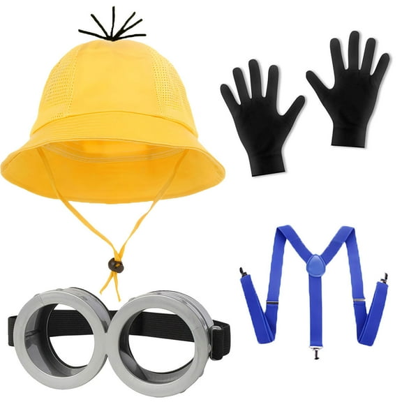 Halloween Costume Accessories for Adult 4PC Goggles Glasses Bucket Hat Gloves Suspenders for Men Women Cosplay Set
