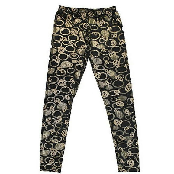 Halloween Costume Accessory Black Leggings with Tan Skulls and Gold Accents (S/M)