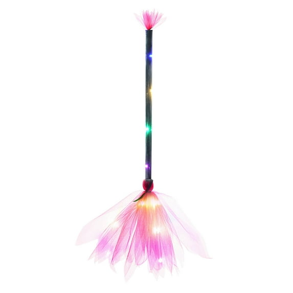 Halloween Costume Accessory, Witch Broom with LED Lights, Lighted Plastic Broomstick for Dress Up, and Cosplay, Glow in The Dark Witch Broom, Halloween Party Props and Decor 25 Inch