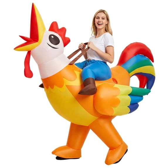 Magotan Chicken Unisex Halloween Inflatable Costumes with Riding Rooster Blow Up for Adult, One Size