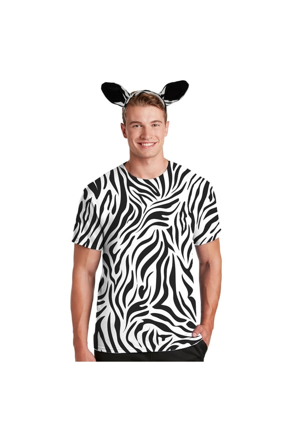 Halloween Costume All Over Zebra Print Mens T Shirt with Zebra Ears Headband