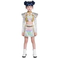 thumbnail image 1 of Halloween Costume Anime Game Cosplay Outfit Star Stage Cos Tops Skirt Belt Waist Chain 2-Shoulder Cap 2-Earrings 8-Piece Set for Themed Parties Anime Conventions Birthday Gifts,L,110（4-5 Years）, 1 of 5