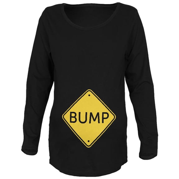 Halloween Costume BUMP Caution Sign Pregnancy Maternity Soft Long Sleeve T Shirt Black X-LG