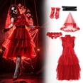 thumbnail image 1 of Halloween Costume Bloody Zombie Bride Cosplay Dress for Women, Red Tulle Cake Dress with Veil Gloves and Belts for Themed Party Carnival Halloween Night, 1 of 9
