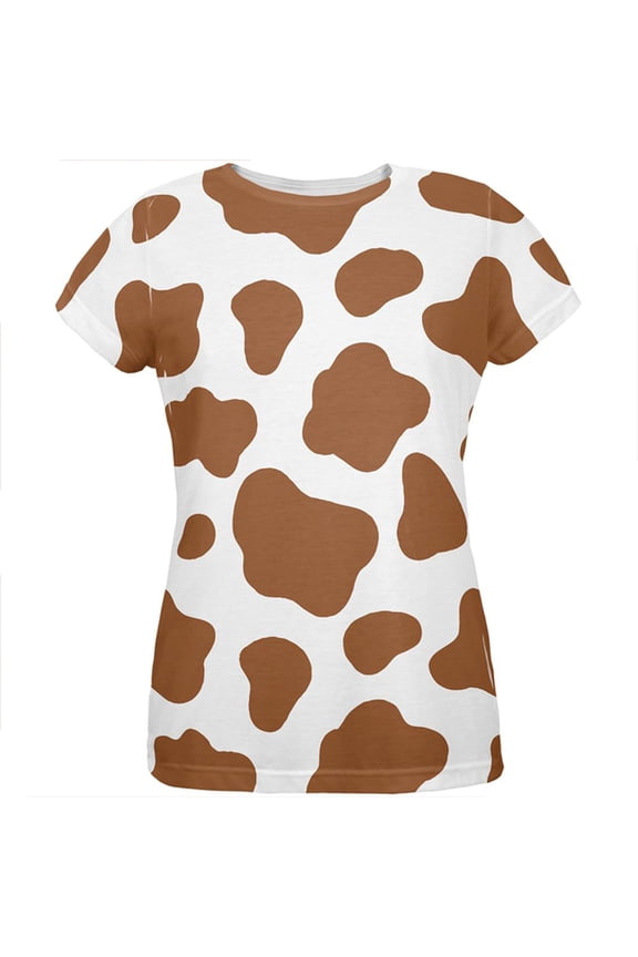 Halloween Costume Brown Spot Cow All Over Womens T Shirt Multi MD