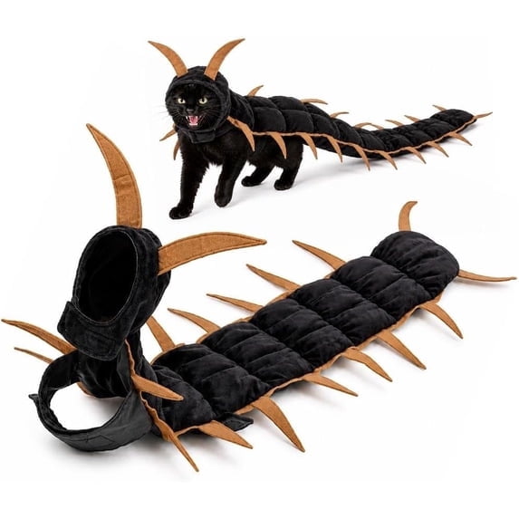 Halloween Costume Cat Centipede Costume, Funny Centipede‑Design Pet Cloak, Adjustable Straps, Halloween Dress‑Up for Small Medium Large Pets, Eye‑Catching Party Cosplay,Gold