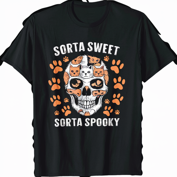 Halloween Costume Cat Skull Design Tee