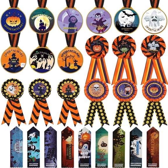 Halloween Costume Contest Awards Set 27 Pcs Medal Trophy Ribbons Party Decorations