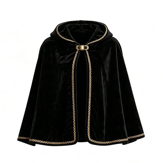 Halloween Costume, Costume Cape Short, Hooded Velvet Cloak, Velvet Short Cape, Women Medieval Renaissance Hooded Cape Women Velvet Short Lace Cloak Victorian Halloween Witch Cosplay, Black One Size