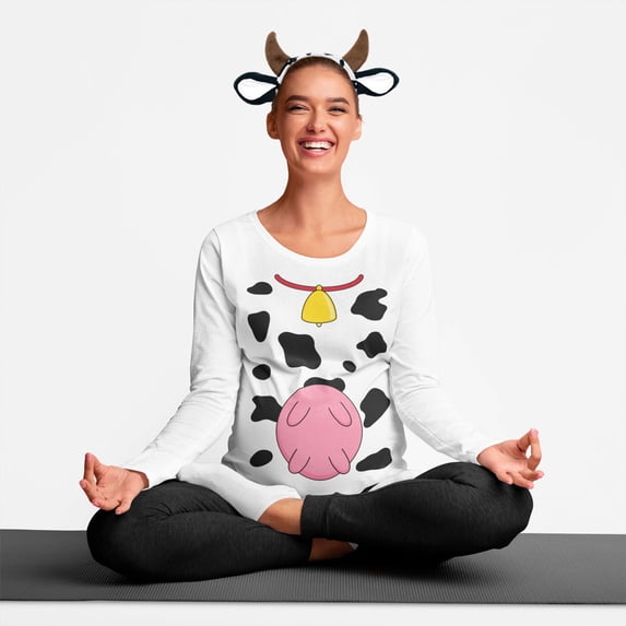 Halloween Costume Cow Udders Funny Maternity Costume Long Sleeve T Shirt with Cow Ears Headband