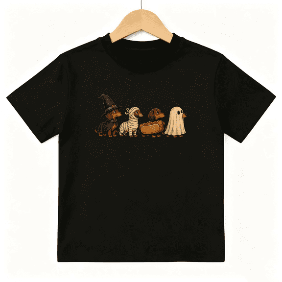 Halloween Costume Dachshund Dogs Short Sleeve Crewneck Cotton Kids T-Shirt