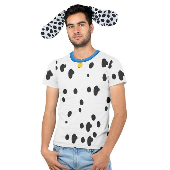 Halloween Costume Dalmatian with Blue Collar Mens Sublimation T Shirt with Dog Ears Headband