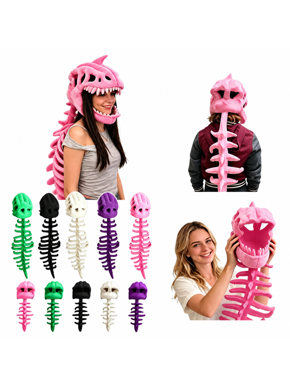 Halloween Costume Dinosaur Skeleton Costume 46 in, 3D Realistic Spinosaurus Skeleton Outfit with Skull Headpiece and Spine Detail, for Halloween Party & Costume Events, Pink