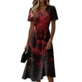 thumbnail image 1 of Halloween Costume Dress for Women 2026 - Short Sleeve V-Neck Halloween Print Casual Fashion Dress for Halloween Parties,Cosplay Red B 3XL, 1 of 5