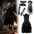 thumbnail image 1 of Halloween Costume Gothic Ghost Bride Cosplay Dress for Women, Black Tulle Cake Dress with Lace Veil Gloves and Belts for Themed Party Carnival Halloween Night, 1 of 9